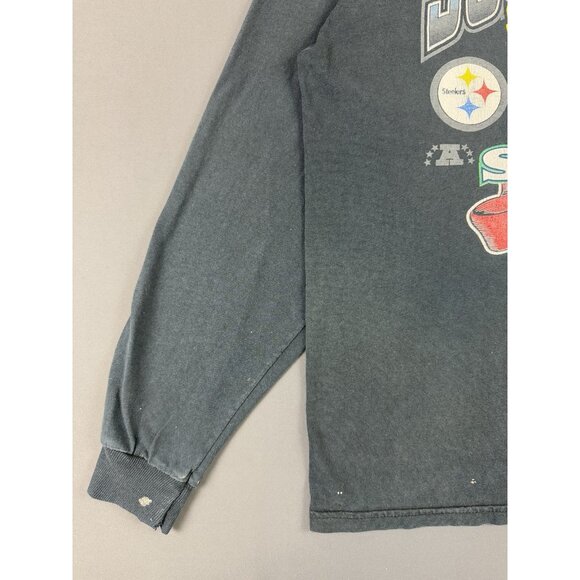 Vintage Y2K NFL Superbowl XL Steelers Seahawks Football Black Long Sleeve Shirt - Picture 6 of 16